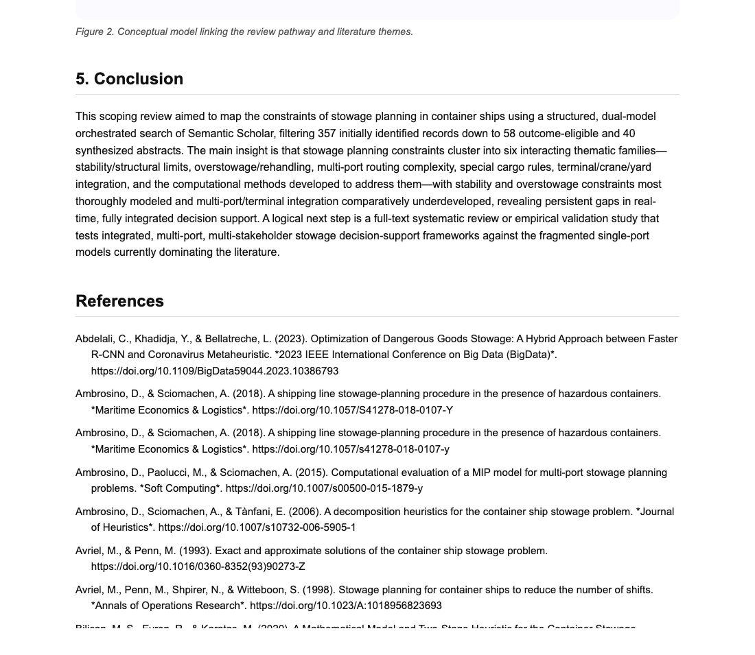Conclusion and beginning of APA reference list from the stowage report