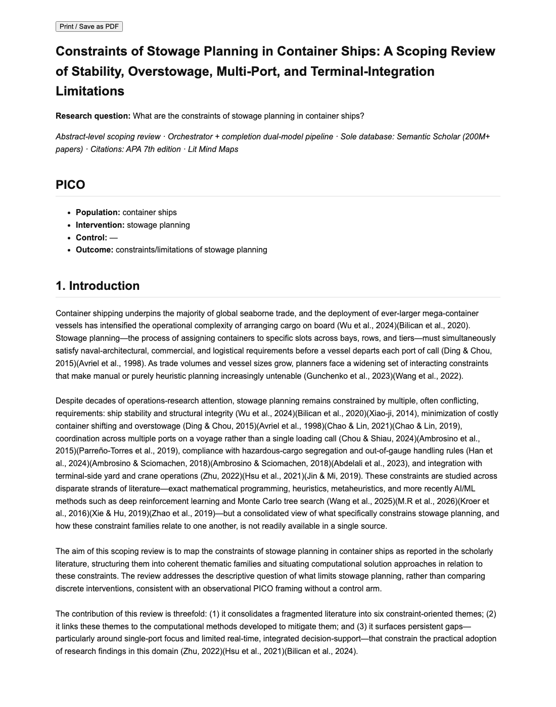 Top of the stowage planning literature review: title, research question, and PICO